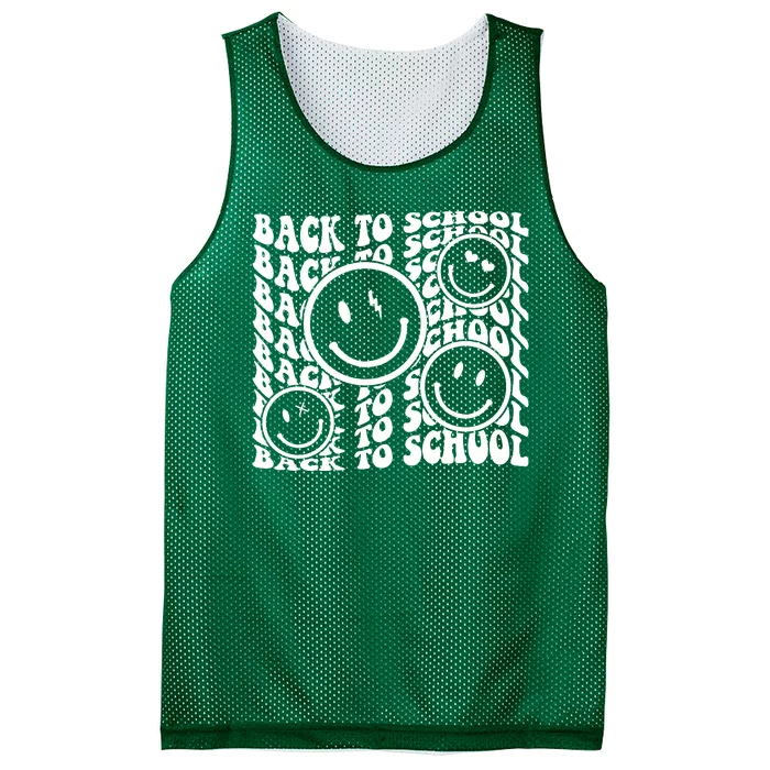 Back To School Retro Smile Face Mesh Reversible Basketball Jersey Tank