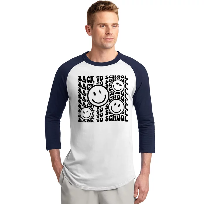 Back To School Retro Smile Face Baseball Sleeve Shirt