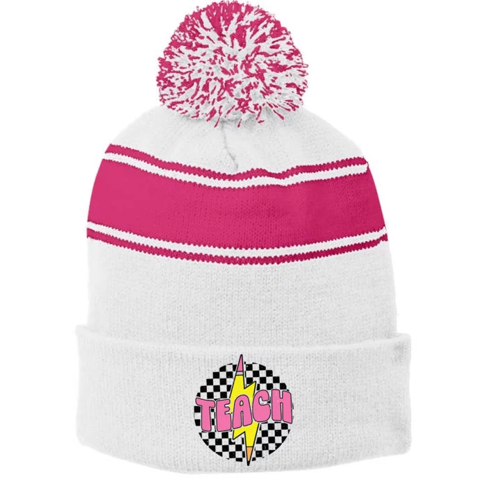 Back To School Stripe Pom Pom Beanie