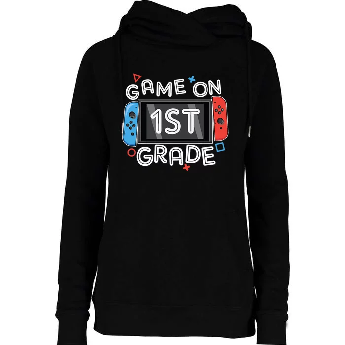 Back To School Game On 1st Grade Funny Gamer Kids Boy Womens Funnel Neck Pullover Hood