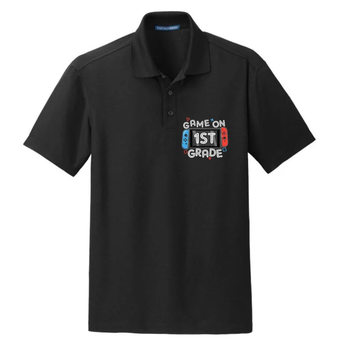 Back To School Game On 1st Grade Funny Gamer Kids Boy Dry Zone Grid Performance Polo