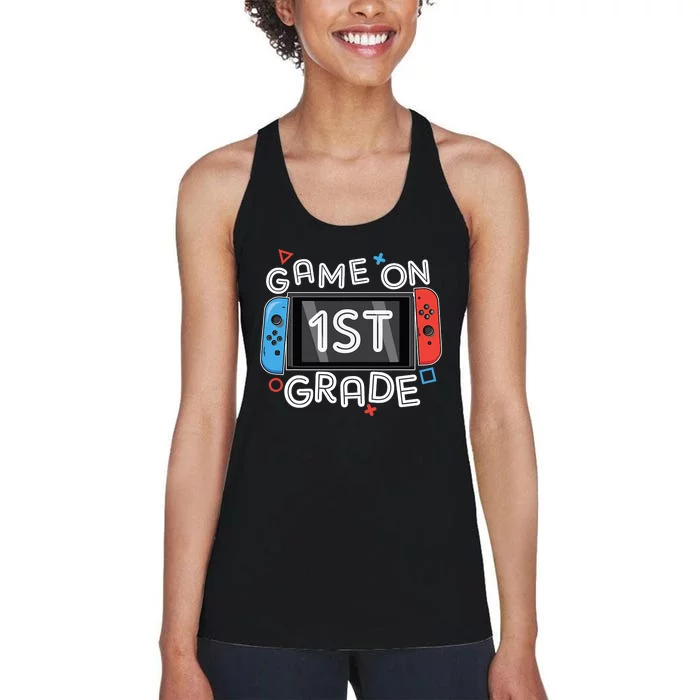 Back To School Game On 1st Grade Funny Gamer Kids Boy Women's Racerback Tank