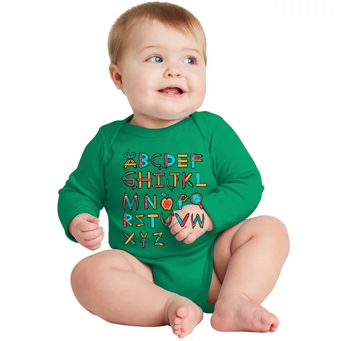 Back To School Alphabet Kindergarten Teacher Baby Long Sleeve Bodysuit