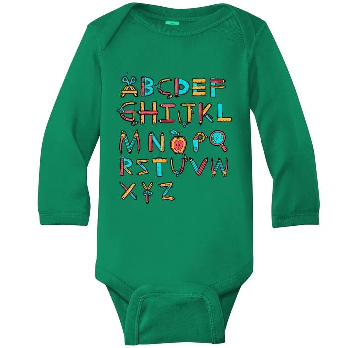 Back To School Alphabet Kindergarten Teacher Baby Long Sleeve Bodysuit