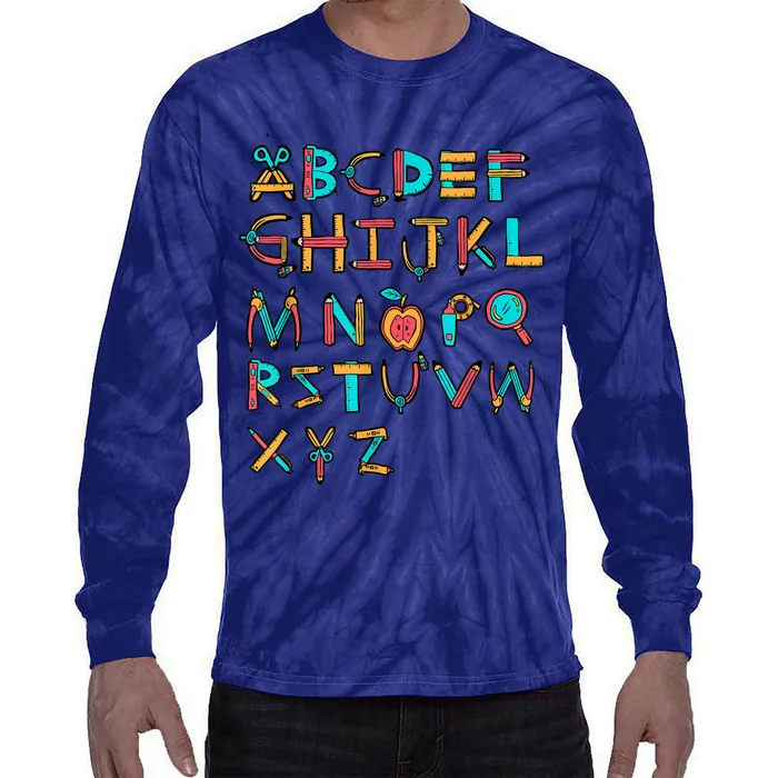 Back To School Alphabet Kindergarten Teacher Tie-Dye Long Sleeve Shirt