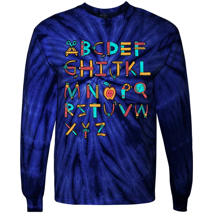 Back To School Alphabet Kindergarten Teacher Tie-Dye Long Sleeve Shirt