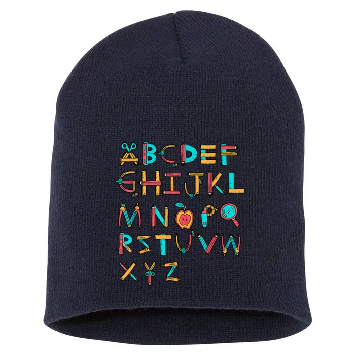 Back To School Alphabet Kindergarten Teacher Short Acrylic Beanie