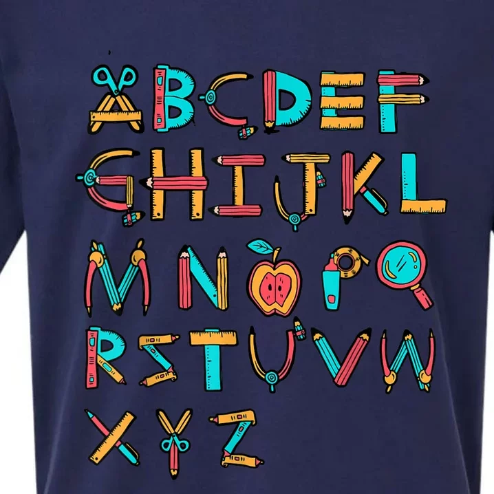 Back To School Alphabet Kindergarten Teacher Sueded Cloud Jersey T-Shirt