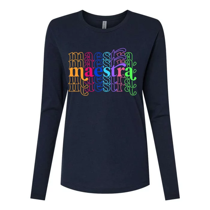 Back To School Maestra Cute Funny Spanish Teacher Womens Cotton Relaxed Long Sleeve T-Shirt