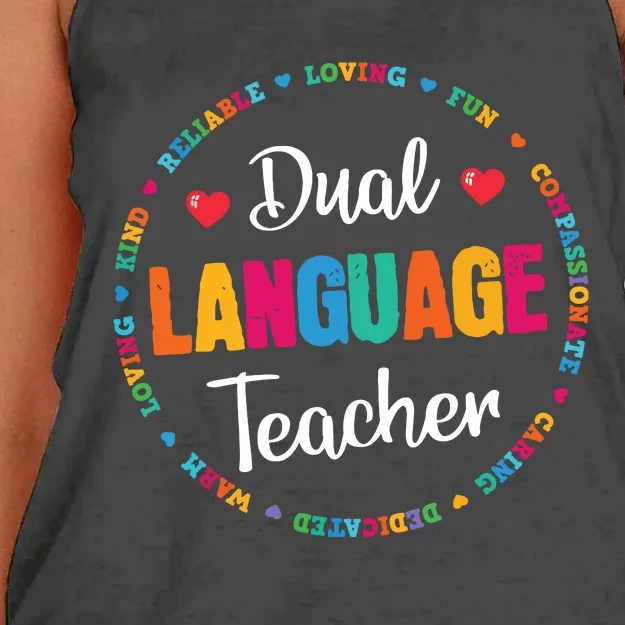 Back To School Squad Students Cute Dual Language Teacher Women's Knotted Racerback Tank