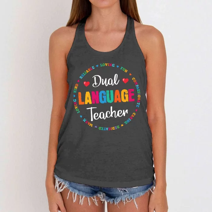 Back To School Squad Students Cute Dual Language Teacher Women's Knotted Racerback Tank