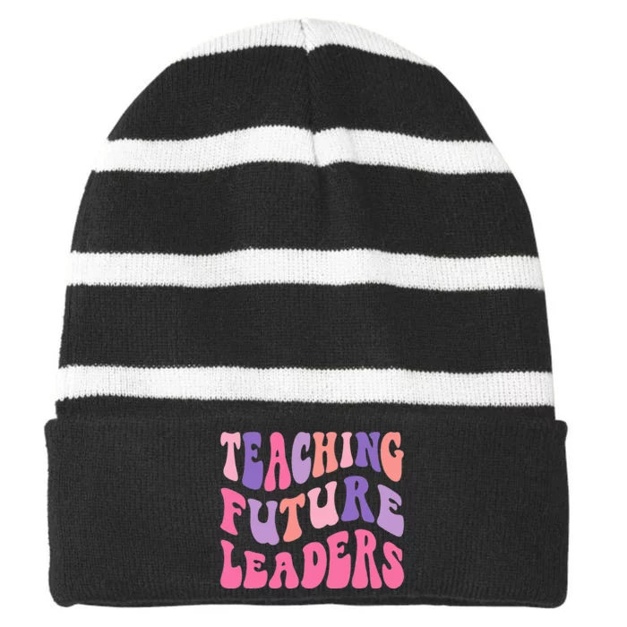 Back To School Teaching Future Leaders Teacher Life Gift Striped Beanie with Solid Band