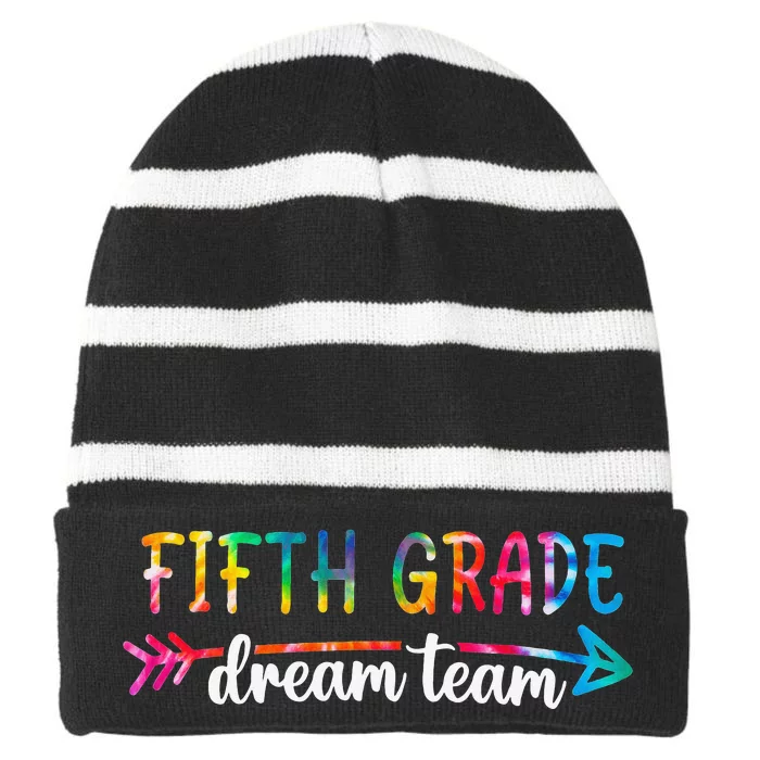 Back To School Fifth Grade Dream Team Students Teachers Striped Beanie with Solid Band