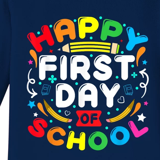 Back To School Happy First Day Of School Teacher Student Kids Baby Long Sleeve Bodysuit