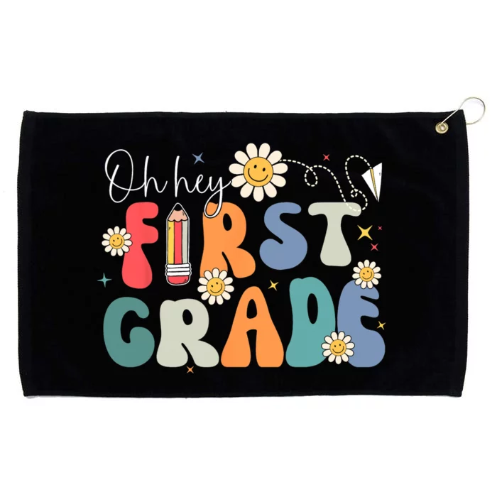 Back To School Oh Hey First Grade Retro Teacher Student Kids Grommeted Golf Towel