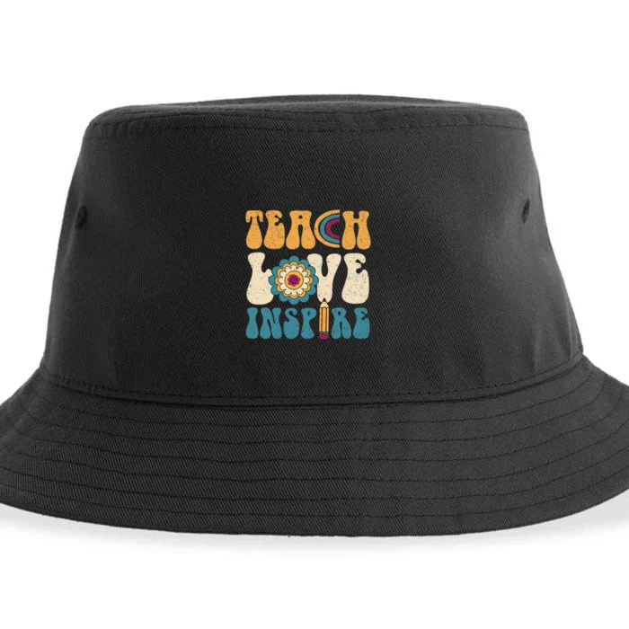 Back To School Teach Love Inspire Retro Teachers Sustainable Bucket Hat