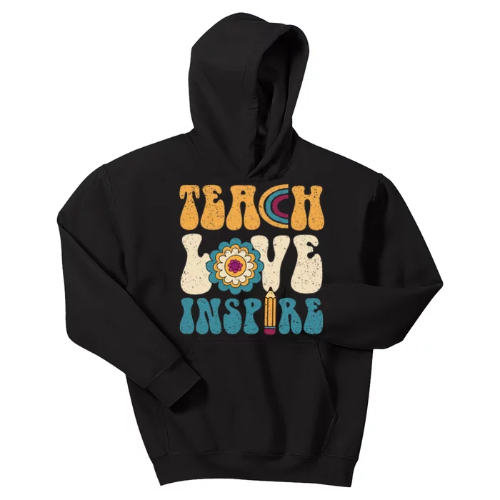 Back To School Teach Love Inspire Retro Teachers Kids Hoodie