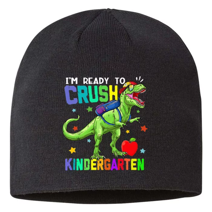 back to school dinosaur im ready to crush kindergarten 8 1/2in Sustainable Knit Beanie