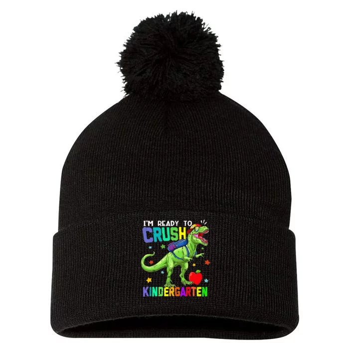 back to school dinosaur im ready to crush kindergarten Pom Pom 12in Knit Beanie