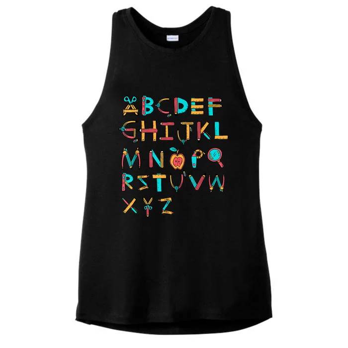 Back To School Alphabet Kindergarten Teacher Ladies Tri-Blend Wicking Tank