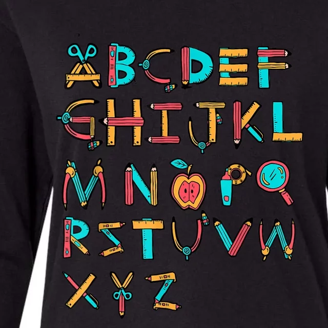 Back To School Alphabet Kindergarten Teacher Womens Cotton Relaxed Long Sleeve T-Shirt