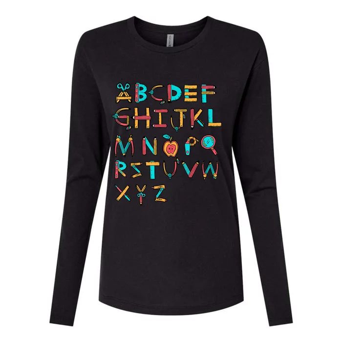 Back To School Alphabet Kindergarten Teacher Womens Cotton Relaxed Long Sleeve T-Shirt