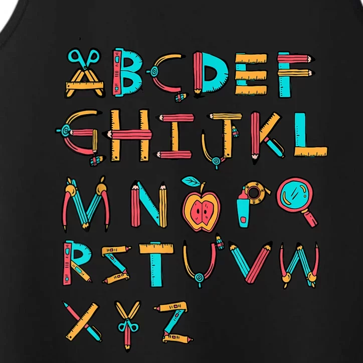 Back To School Alphabet Kindergarten Teacher Performance Tank