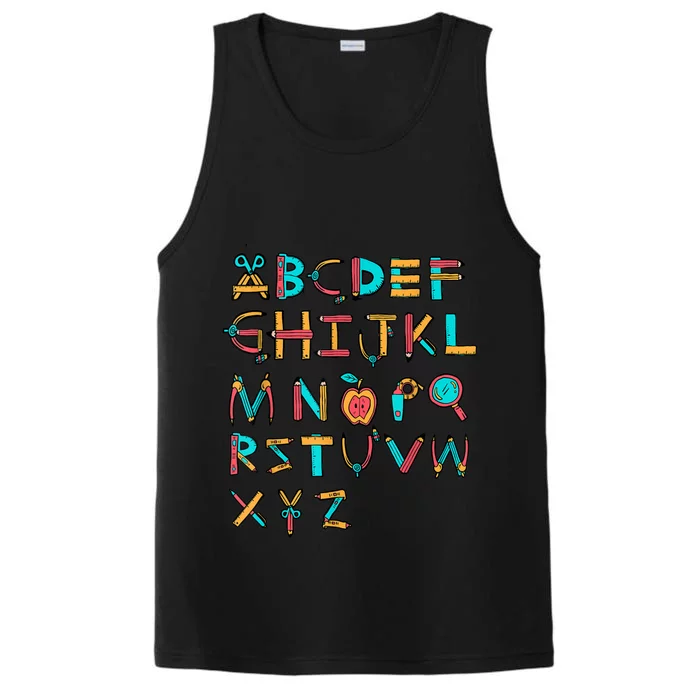 Back To School Alphabet Kindergarten Teacher Performance Tank