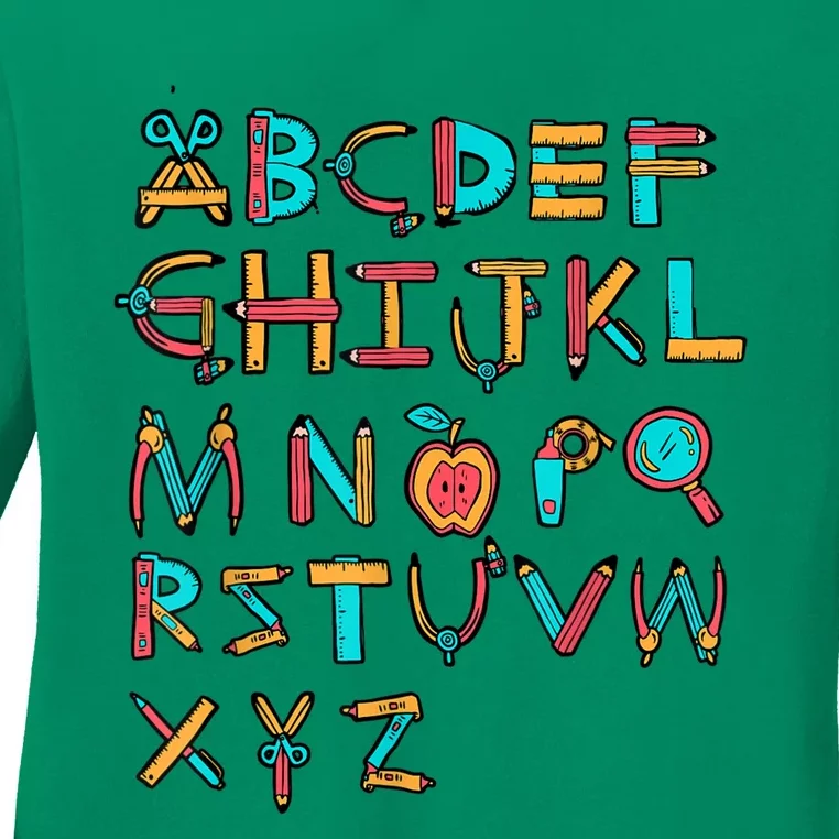 Back To School Alphabet Kindergarten Teacher Ladies Long Sleeve Shirt