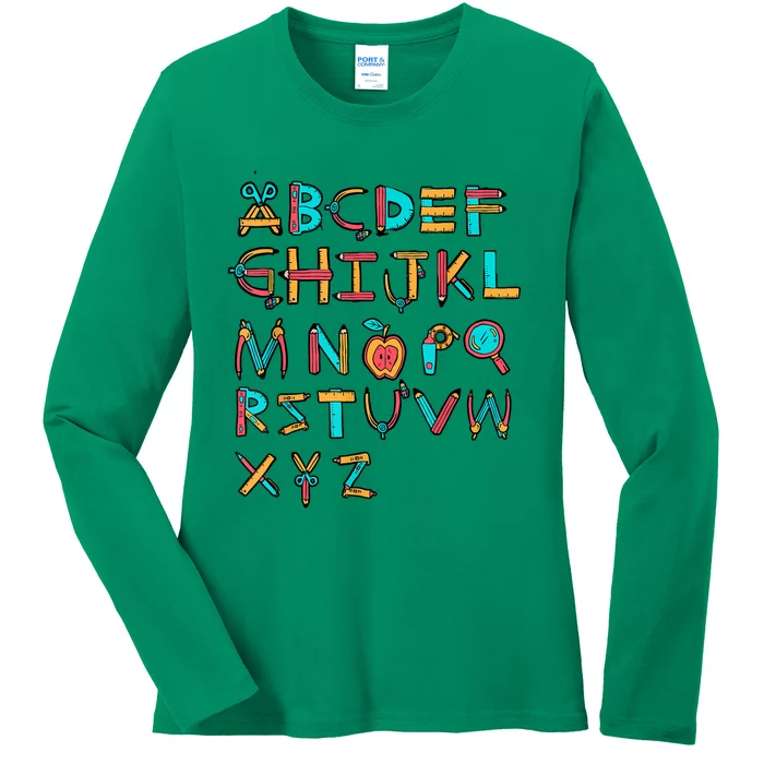 Back To School Alphabet Kindergarten Teacher Ladies Long Sleeve Shirt