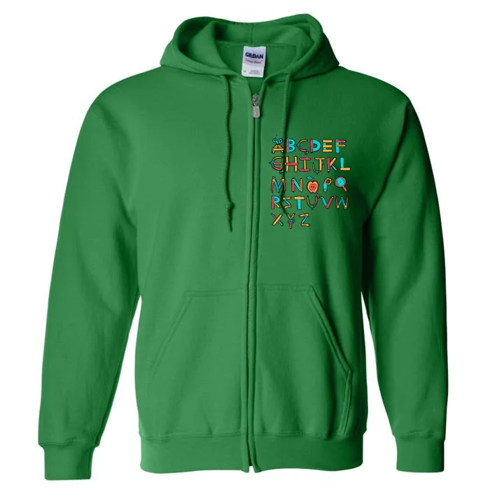 Back To School Alphabet Kindergarten Teacher Full Zip Hoodie