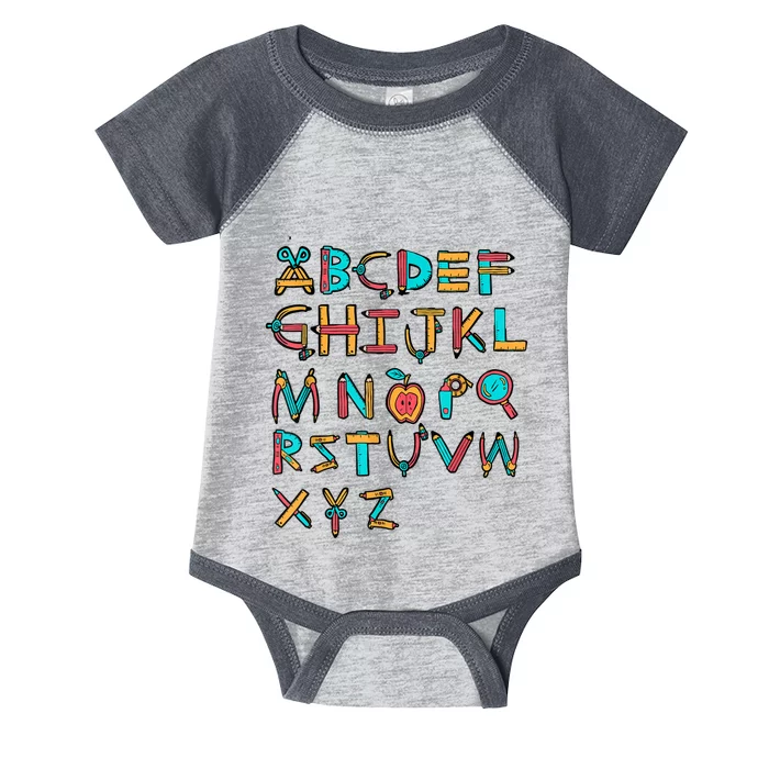 Back To School Alphabet Kindergarten Teacher Infant Baby Jersey Bodysuit