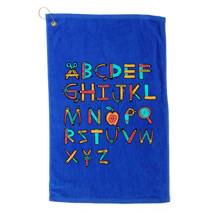 Back To School Alphabet Kindergarten Teacher Platinum Collection Golf Towel