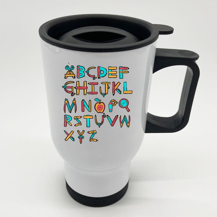 Back To School Alphabet Kindergarten Teacher Front & Back Stainless Steel Travel Mug