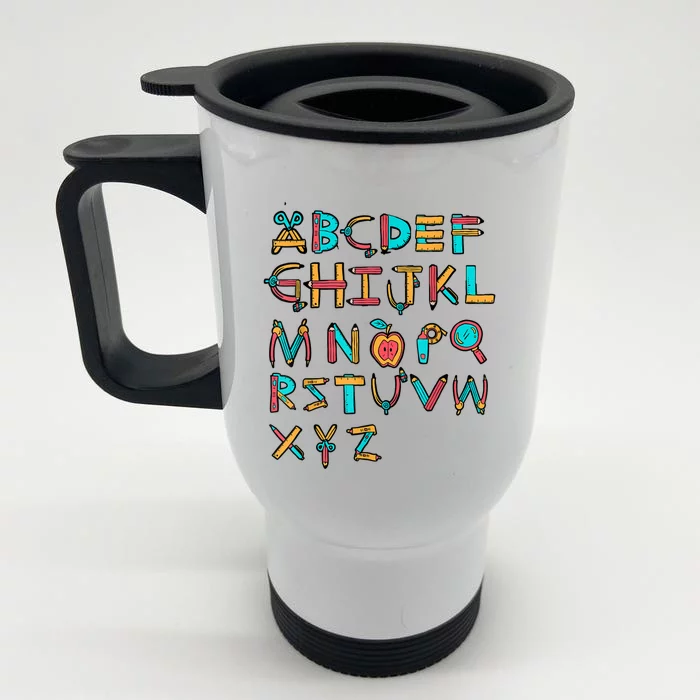 Back To School Alphabet Kindergarten Teacher Front & Back Stainless Steel Travel Mug