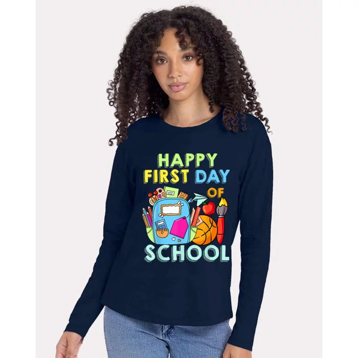 Back To School Happy First Day Of School Teacher Student Womens Cotton Relaxed Long Sleeve T-Shirt