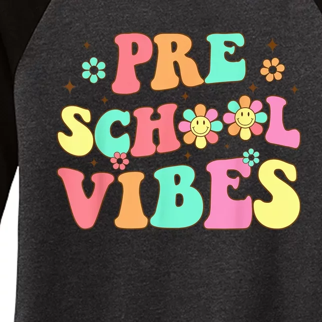 Back To School Preschool Vibes Groovy Teacher Wo Kid Women's Tri-Blend 3/4-Sleeve Raglan Shirt