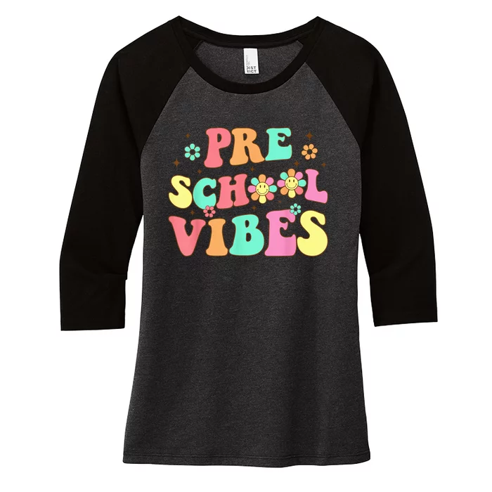 Back To School Preschool Vibes Groovy Teacher Wo Kid Women's Tri-Blend 3/4-Sleeve Raglan Shirt