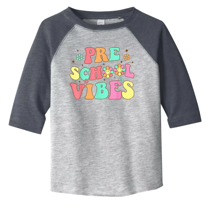 Back To School Preschool Vibes Groovy Teacher Wo Kid Toddler Fine Jersey T-Shirt