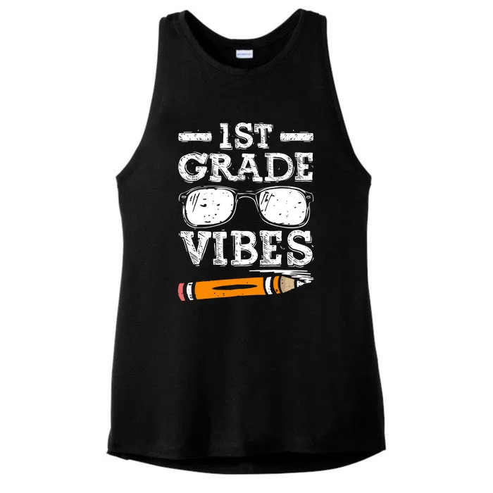 Back To School 1st Grade Vibes Glasses Pencil First Day Teacher Ladies Tri-Blend Wicking Tank