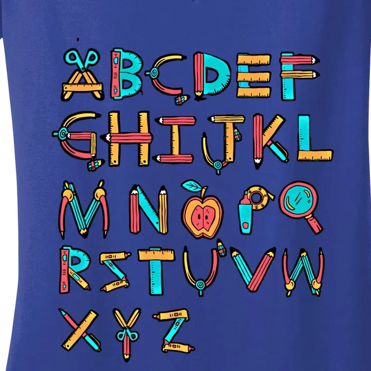 Back To School Alphabet Kindergarten Teacher Cool Gift Women's V-Neck T-Shirt