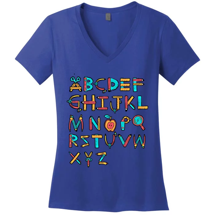 Back To School Alphabet Kindergarten Teacher Cool Gift Women's V-Neck T-Shirt