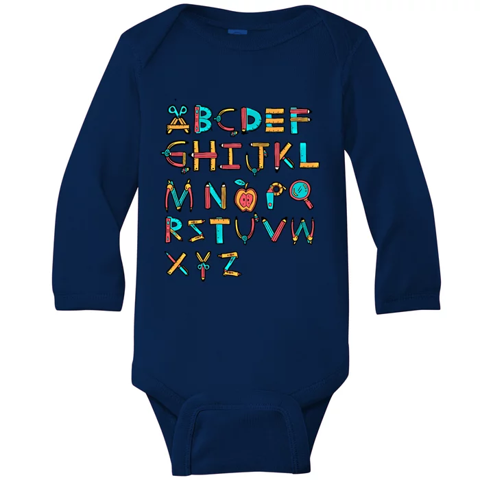 Back To School Alphabet Kindergarten Teacher Cool Gift Baby Long Sleeve Bodysuit