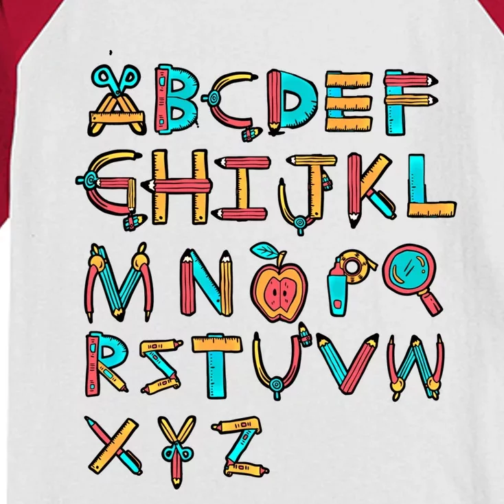 Back To School Alphabet Kindergarten Teacher Cool Gift Kids Colorblock Raglan Jersey