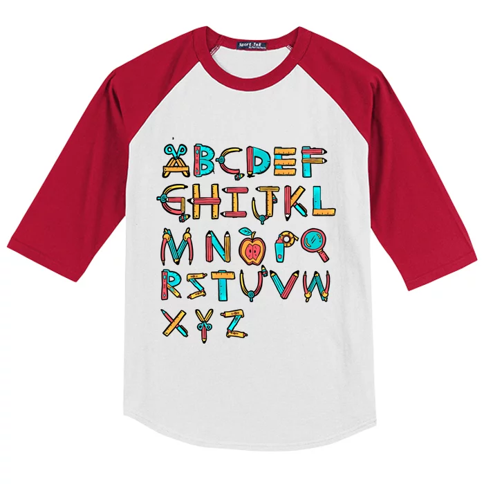 Back To School Alphabet Kindergarten Teacher Cool Gift Kids Colorblock Raglan Jersey