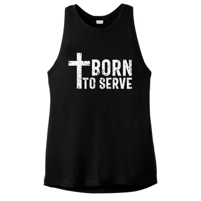 Born To Serve Cross God Jesus Faith Christian Women Ladies Tri-Blend Wicking Tank