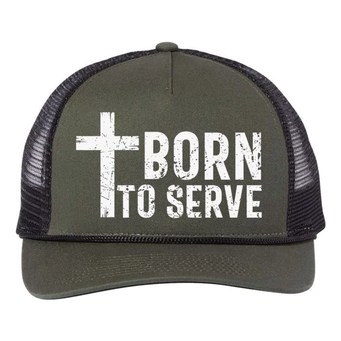 Born To Serve Cross God Jesus Faith Christian Women Retro Rope Trucker Hat Cap