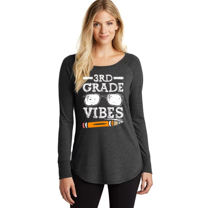 Back To School 3rd Grade Vibes Glasses Pencil First Day Teacher Women's Perfect Tri Tunic Long Sleeve Shirt