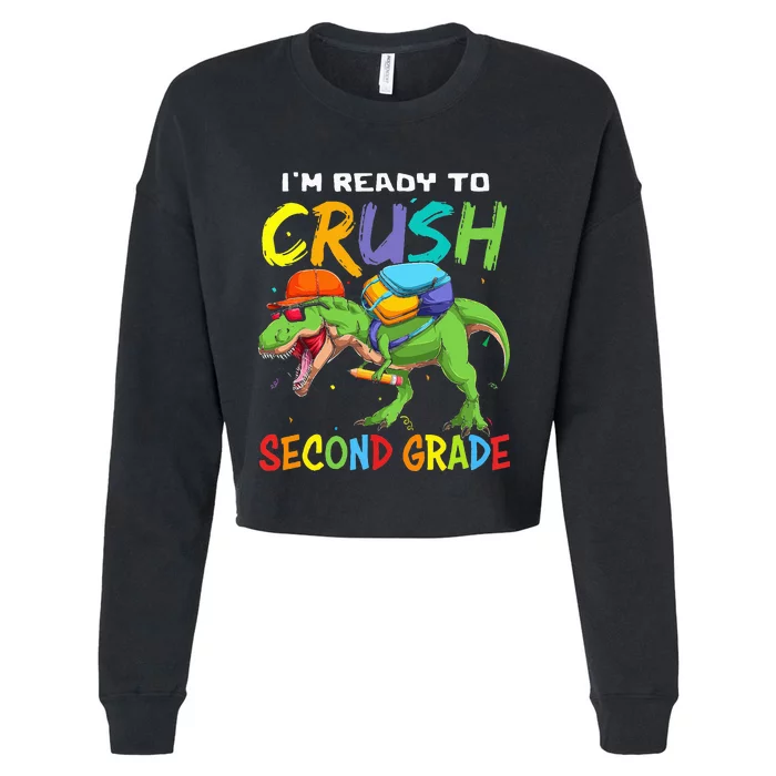 Back To School I'm Ready To Crush Second Grade Dinosaur Cropped Pullover Crew