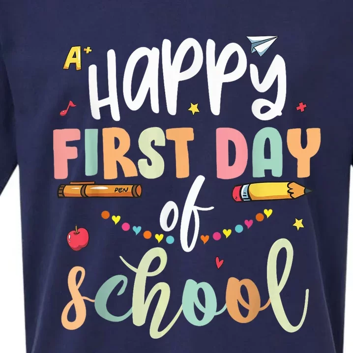 Back to School Happy First Day of School Teacher Student Kid Sueded Cloud Jersey T-Shirt